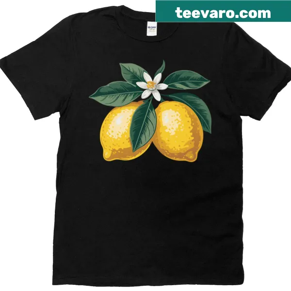 Vintage-style T-shirt featuring lemons and blossoms botanical art