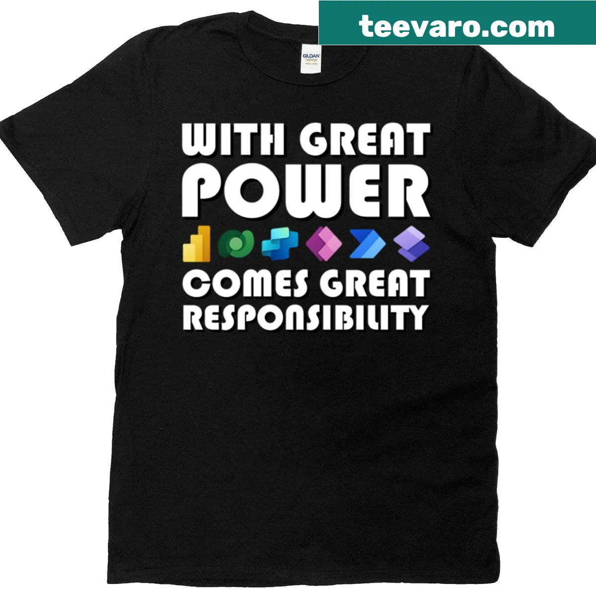Inspirational typography design stating With Great Power — on a men's t-shirt