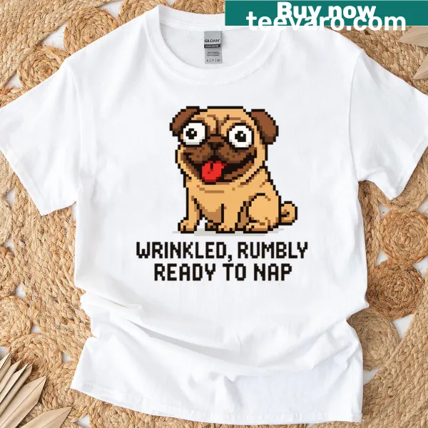 Cartoon pixel pug design with a cute expression ready for a nap