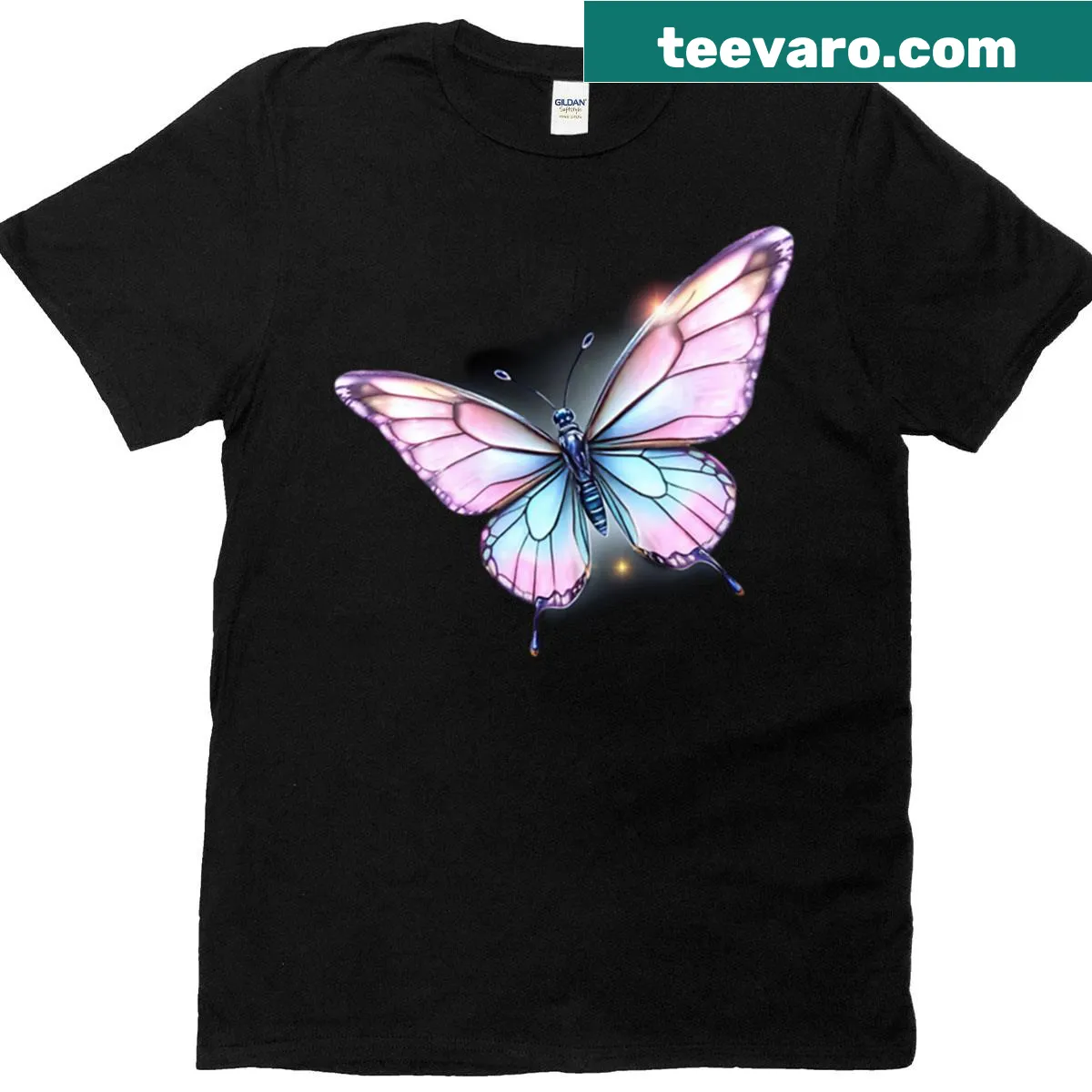 Y2K-inspired shirt with angel and butterfly designs — on a men's t-shirt