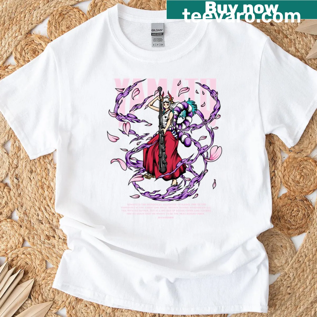 One Piece t-shirt featuring an illustration of Yamato from the series — on a men's t-shirt