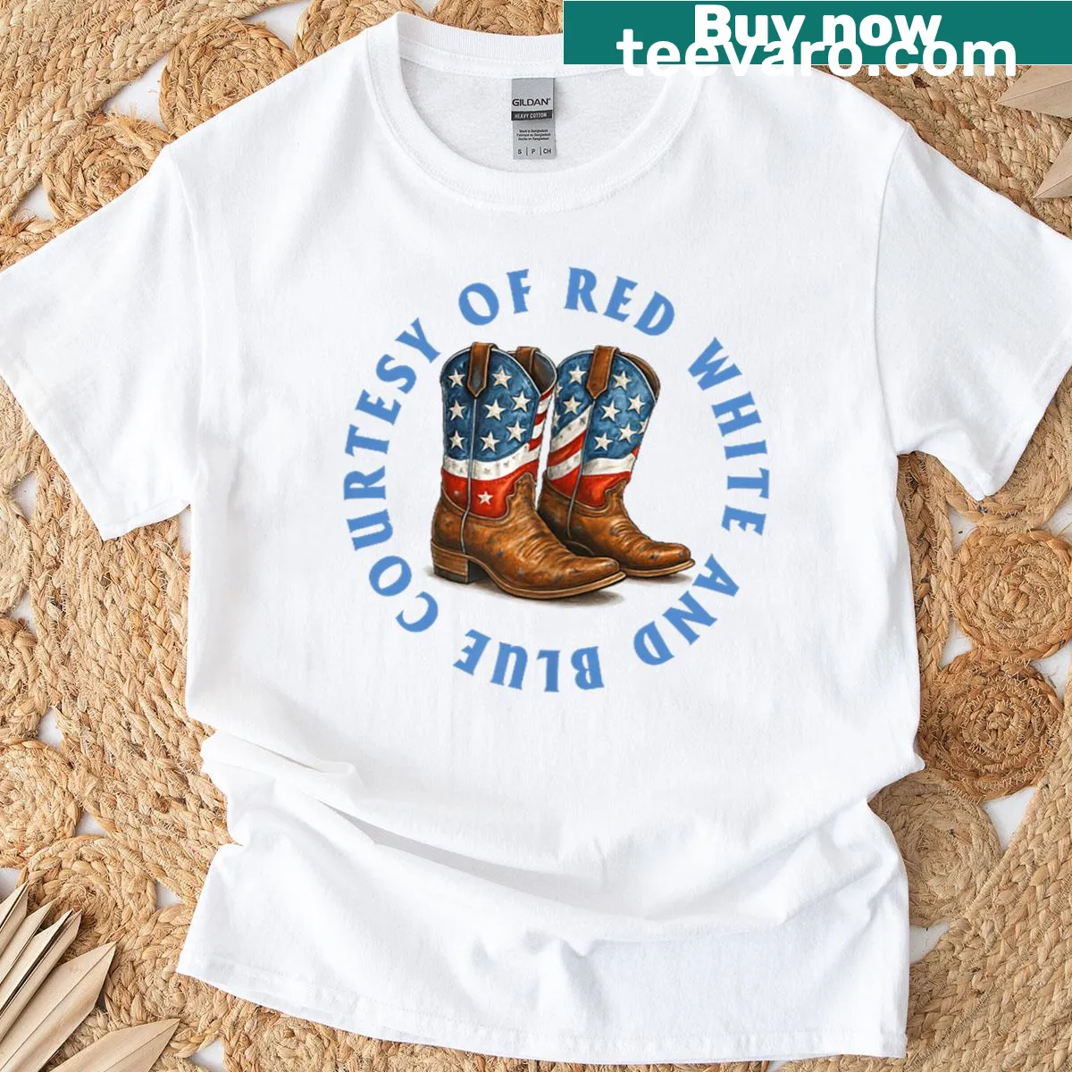 Patriotic T-shirt with bold text '2 Sides Courtesy Of Red White And Blue' — on a men's t-shirt