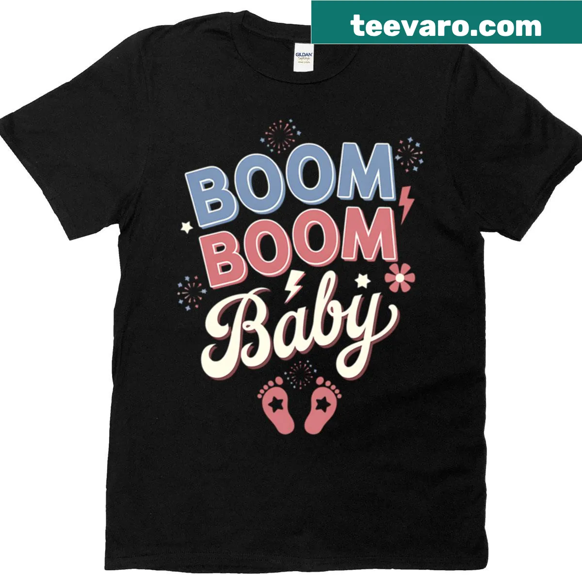 Baby announcement graphic merging Fourth of July and pregnancy reveal on a T-shirt — on a men's t-shirt