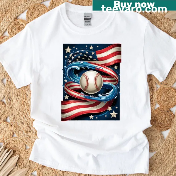 Vintage distressed T-shirt with American flag and baseball graphic