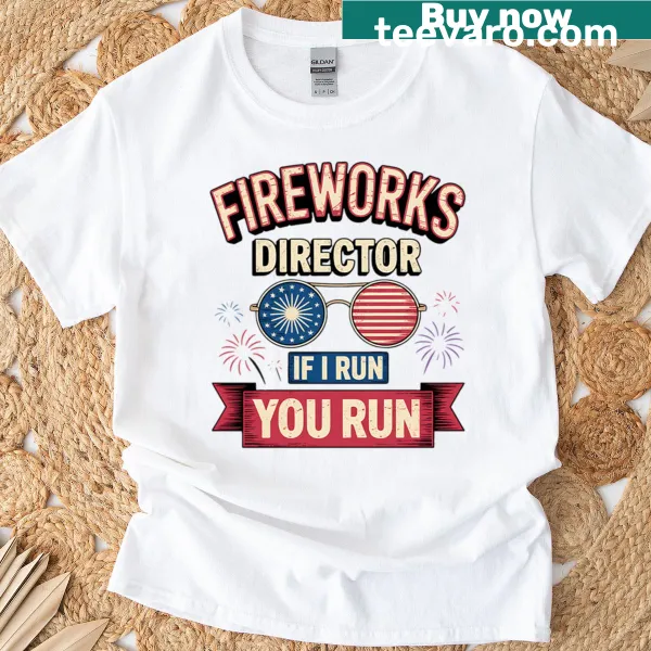Bold 4th of July T-shirt with fireworks and playful text