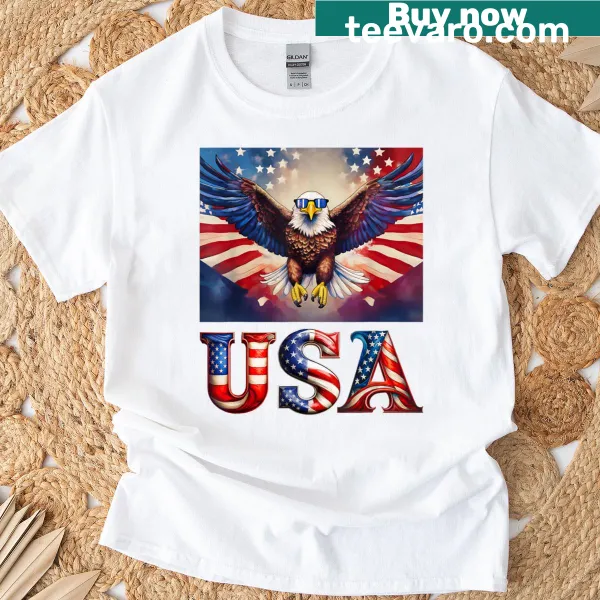 Bald eagle design on a patriotic 4th of July T-shirt
