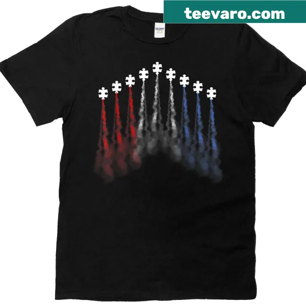 Patriotic puzzle design representing autism awareness on a T-shirt