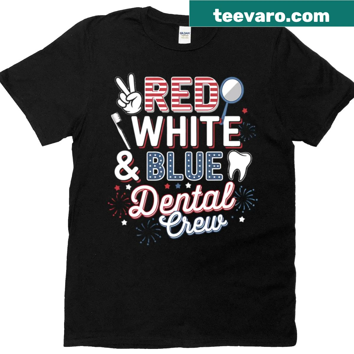 Patriotic dental crew t-shirt for the 4th of July. — on a men's t-shirt
