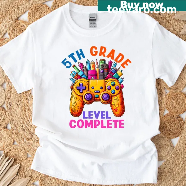Typography T-shirt with bold text about 5th-grade level living.