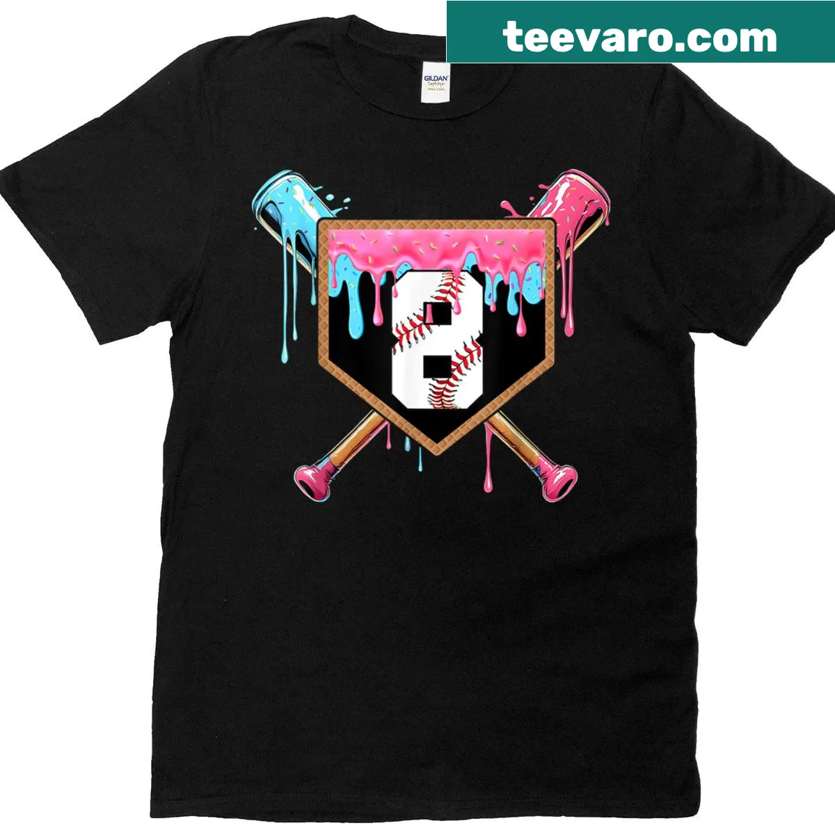 Illustrative baseball graphic for an 8th birthday t-shirt — on a men's t-shirt