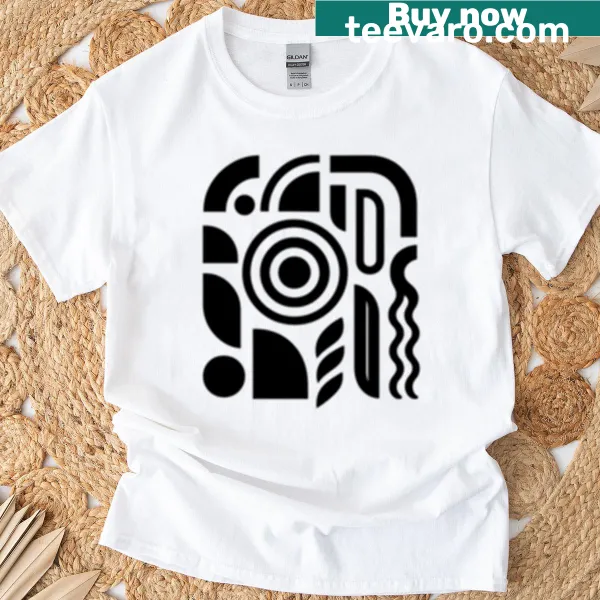 Minimalist abstract design on a typographic T-shirt.