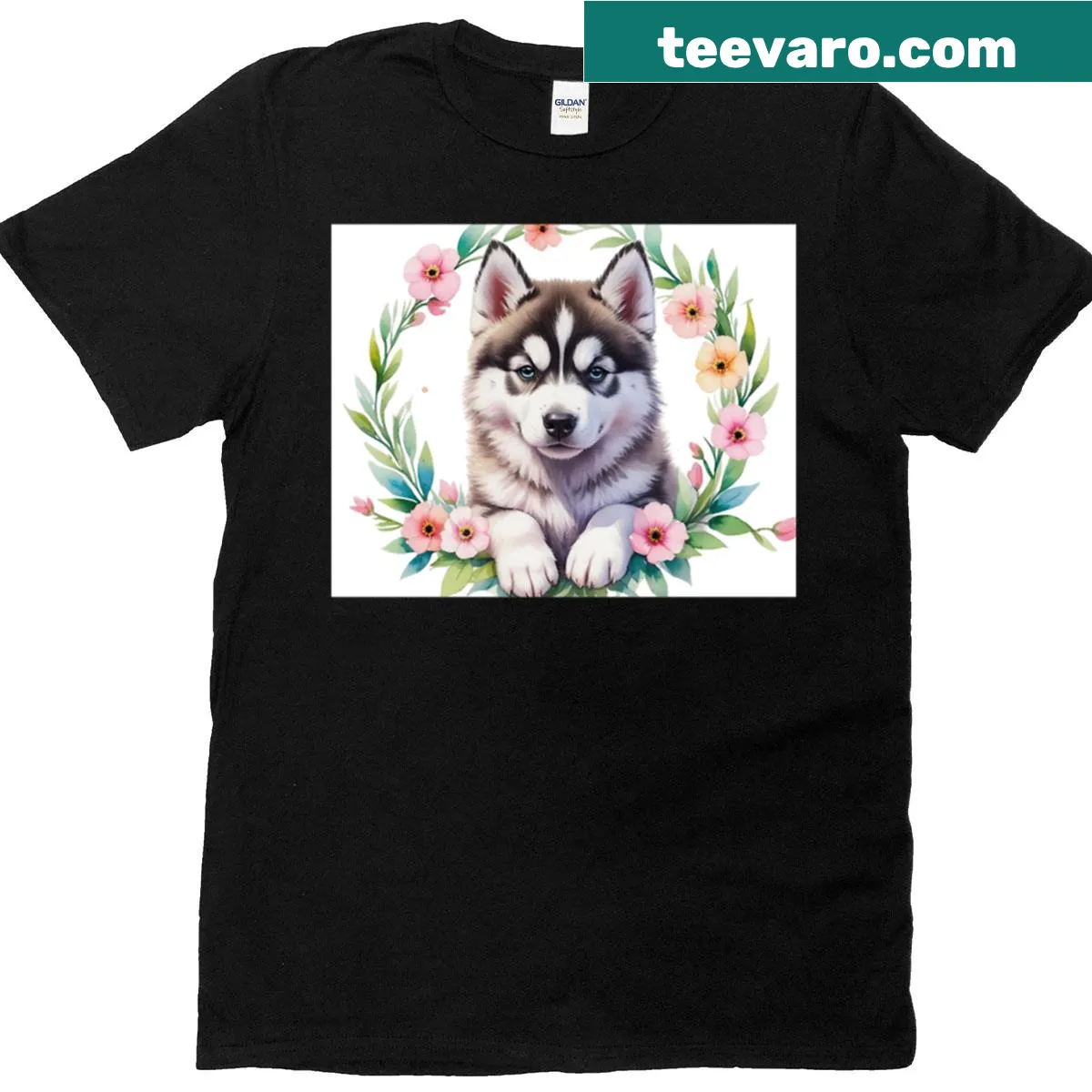 Cute illustration of a Siberian Husky puppy on t-shirt — on a men's t-shirt