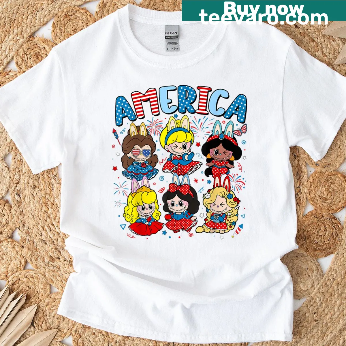 Patriotic red, white, and blue graphic T-shirt for kids and women — on a men's t-shirt