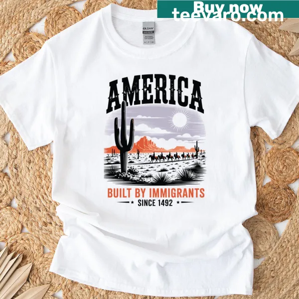 Patriotic text design highlighting America's immigrant history