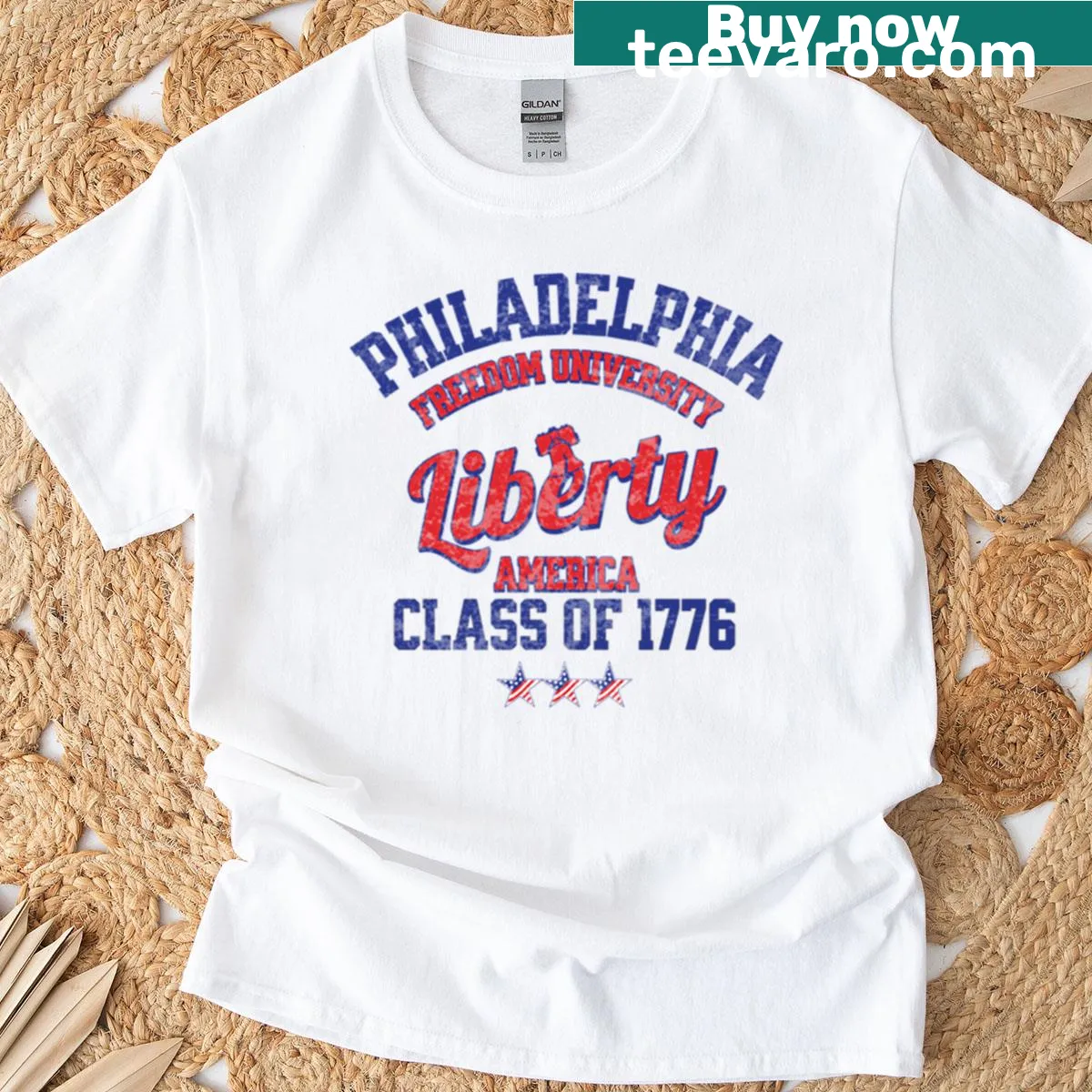 Patriotic T-shirt featuring the year 1776 design — on a men's t-shirt