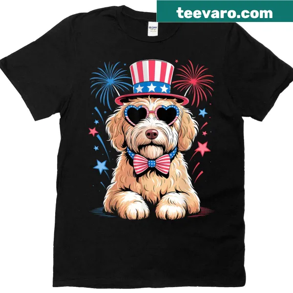 Goldendoodle with American flag design for Fourth of July