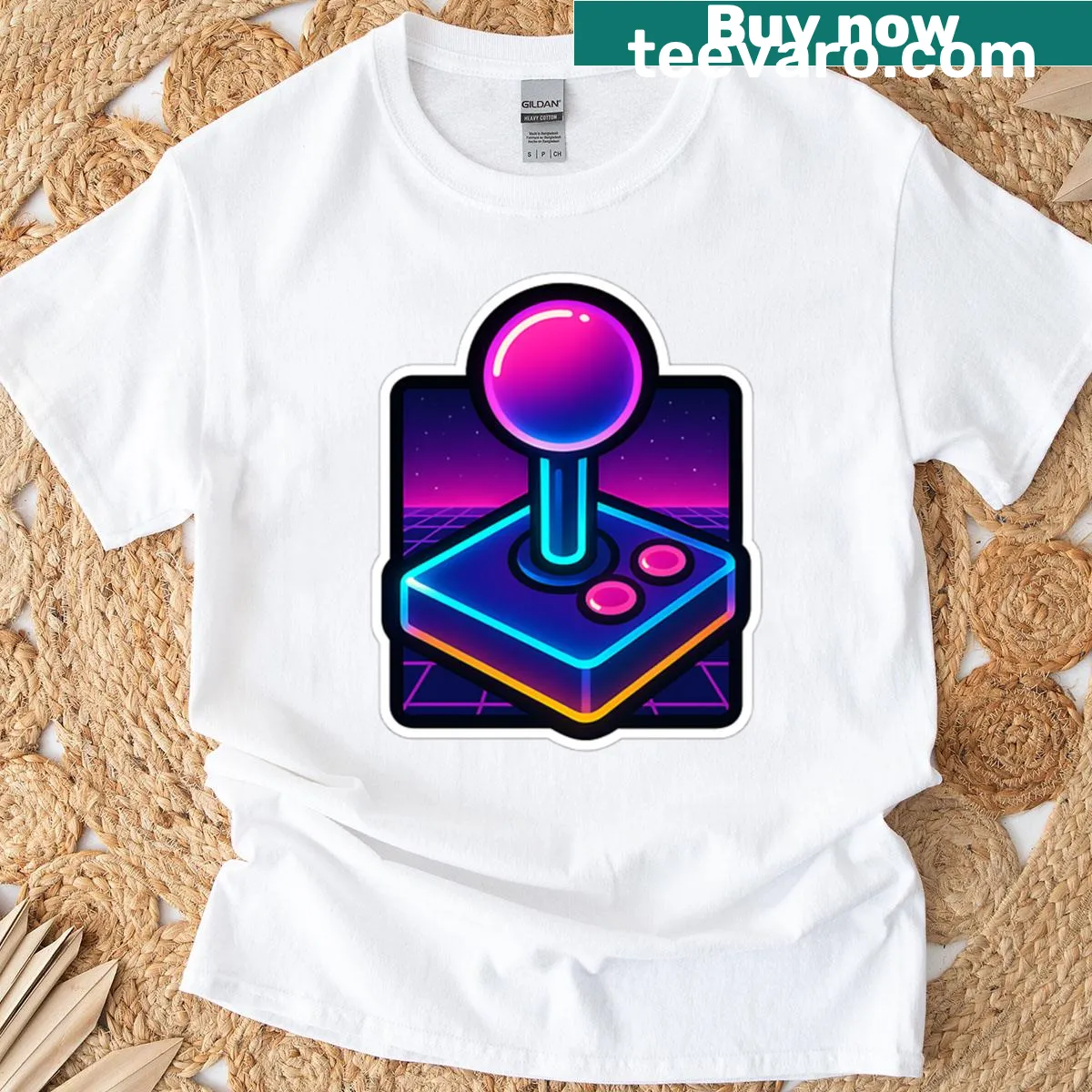 Retro gaming T-shirt featuring an arcade joystick design — on a men's t-shirt