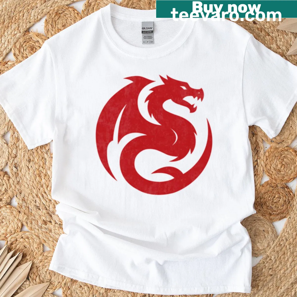 Traditional dragon illustration T-shirt inspired by Asian art — on a men's t-shirt