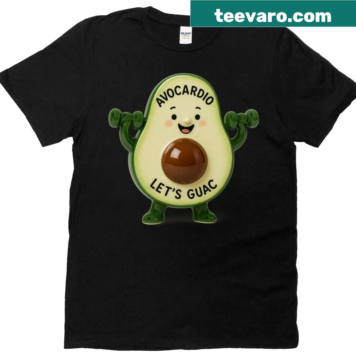 Playful Avocardio-themed T-shirt with guac and fitness design — on a men's t-shirt