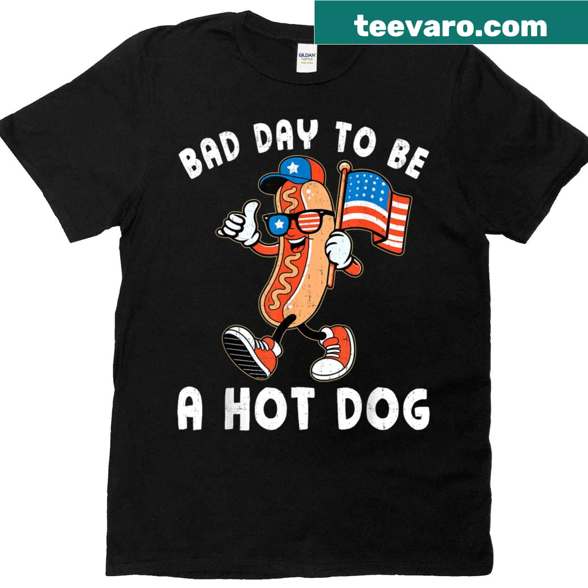 Funny BBQ t-shirt with 'Bad Day To Be A Hotdog' graphic — on a men's t-shirt