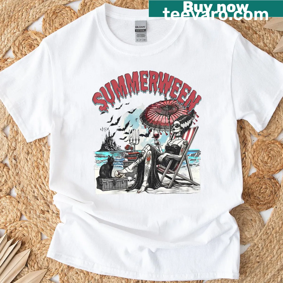 Playful beach-themed t-shirt design — on a men's t-shirt