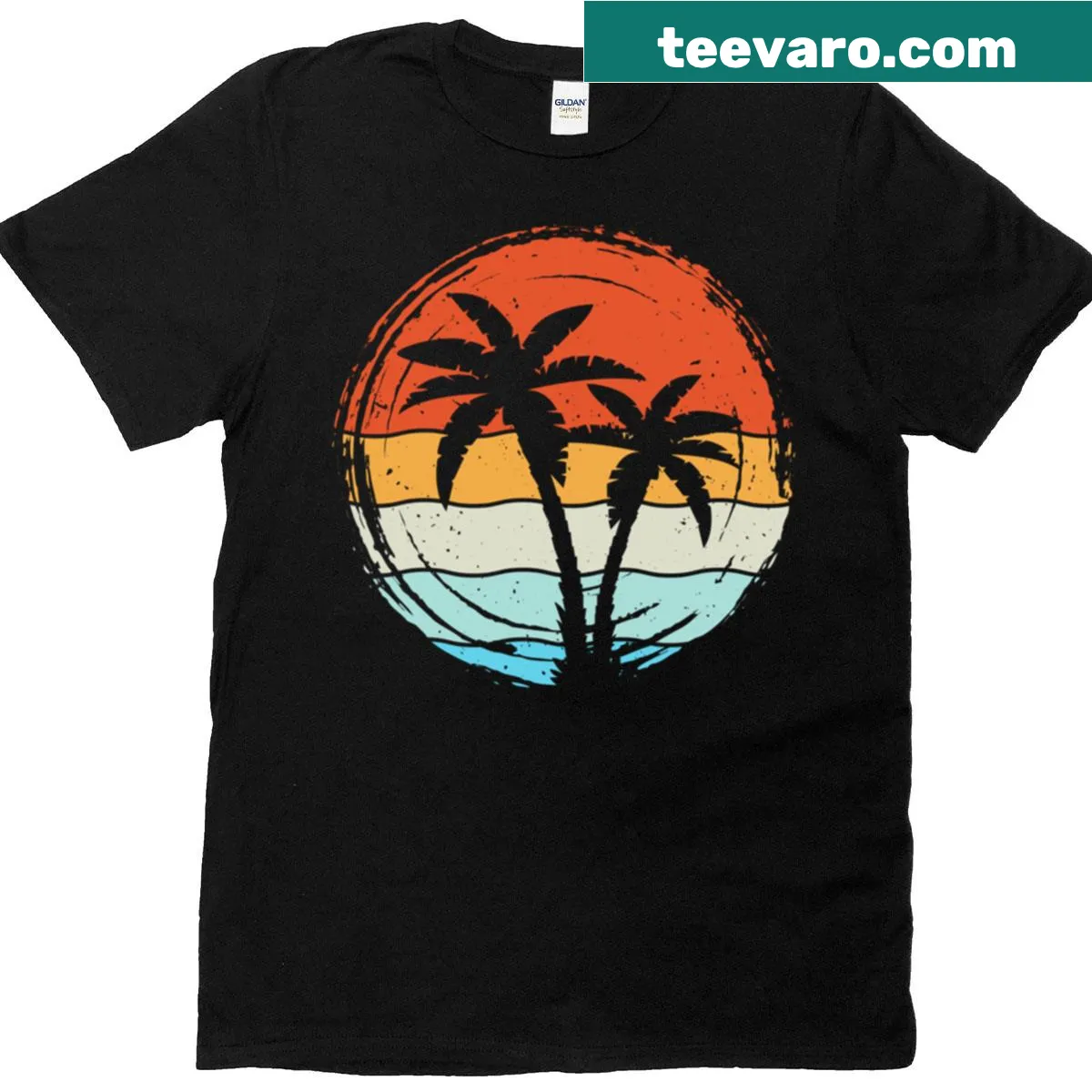 Retro beach palm tree graphic on a vintage-style summer t-shirt — on a men's t-shirt