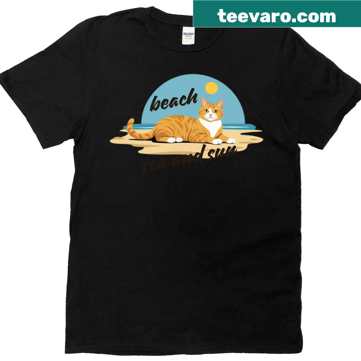 T-shirt with beach, sea, and sun design — on a men's t-shirt