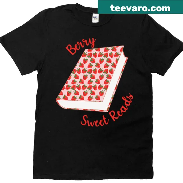 Cute t-shirt with illustrations of berries and books
