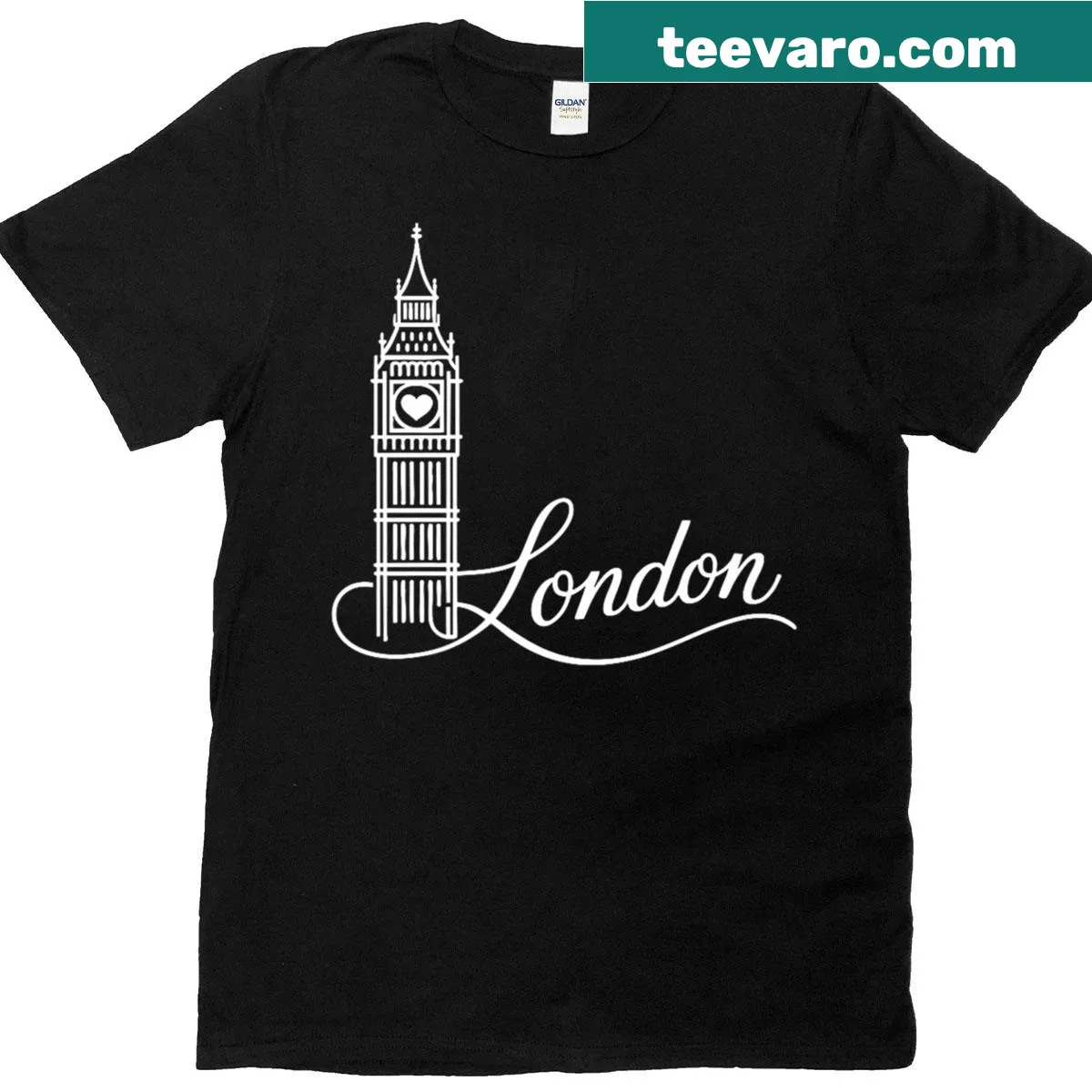 Illustrated t-shirt featuring Big Ben in a heart design — on a men's t-shirt