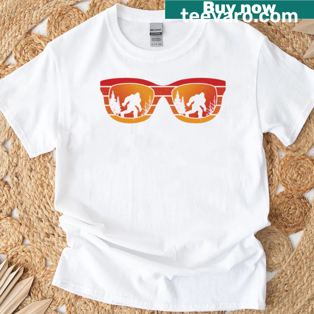 Humorous Bigfoot graphic T-shirt featuring sunglasses — on a men's t-shirt