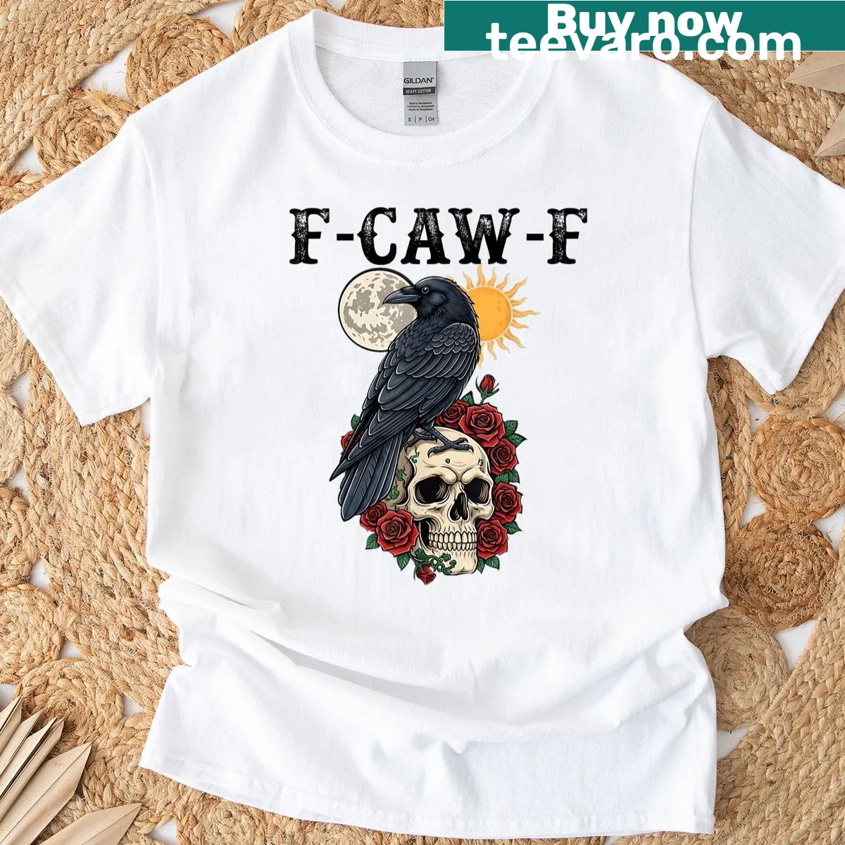 Funny T-shirt featuring a crow and humorous text — on a men's t-shirt