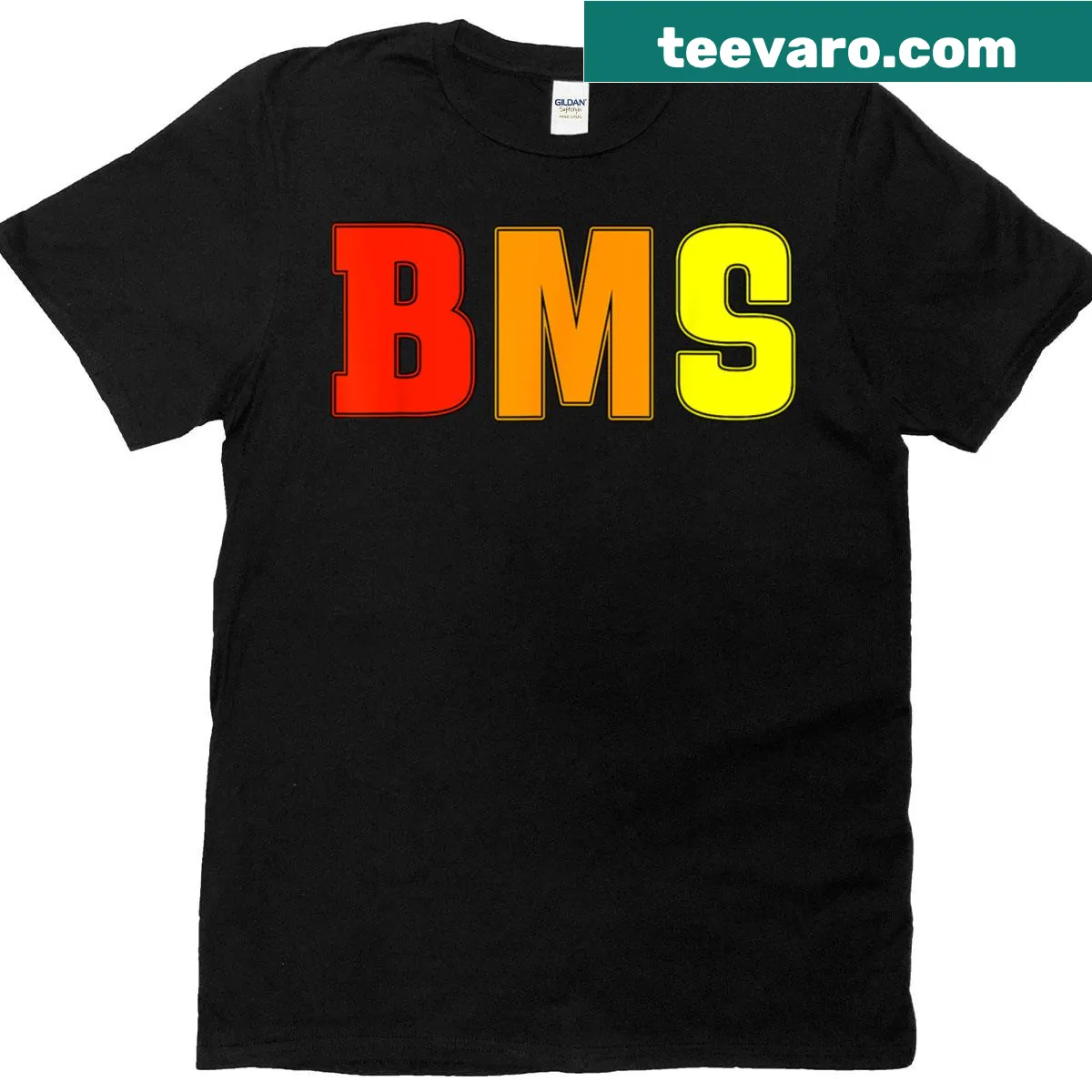 Bms Official T-shirt featuring a prominent logo — on a men's t-shirt