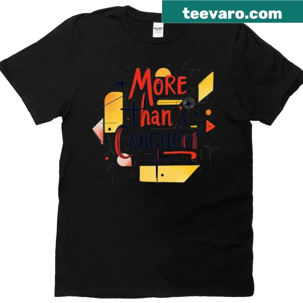 Typography art featuring Romans 837 on a Christian inspiration t-shirt