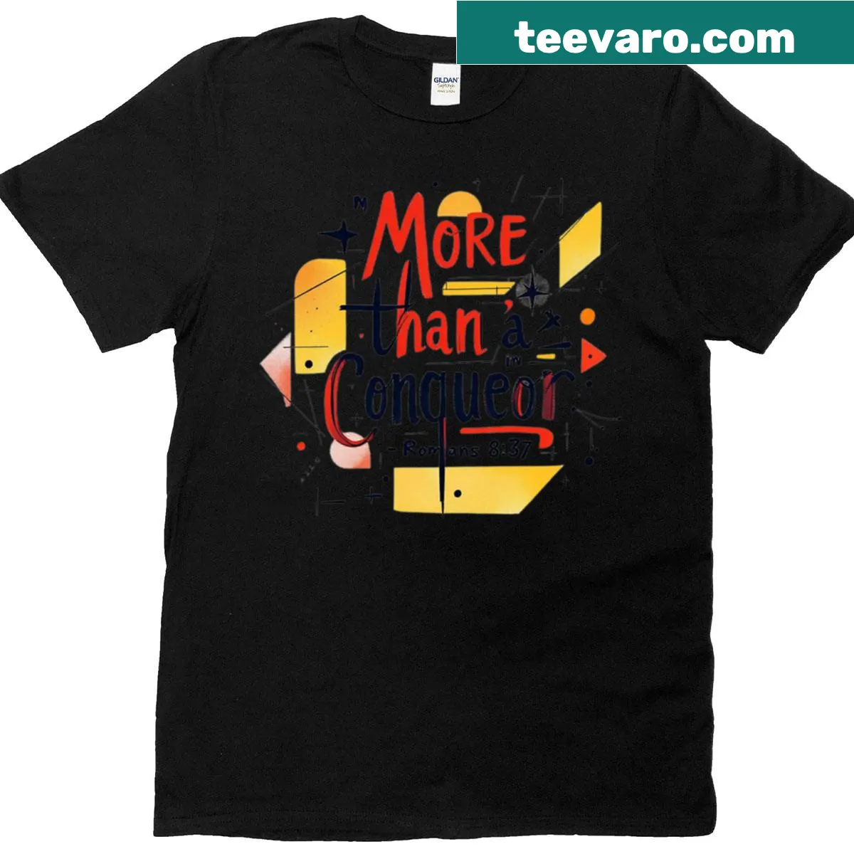 Typography art featuring Romans 837 on a Christian inspiration t-shirt — on a men's t-shirt
