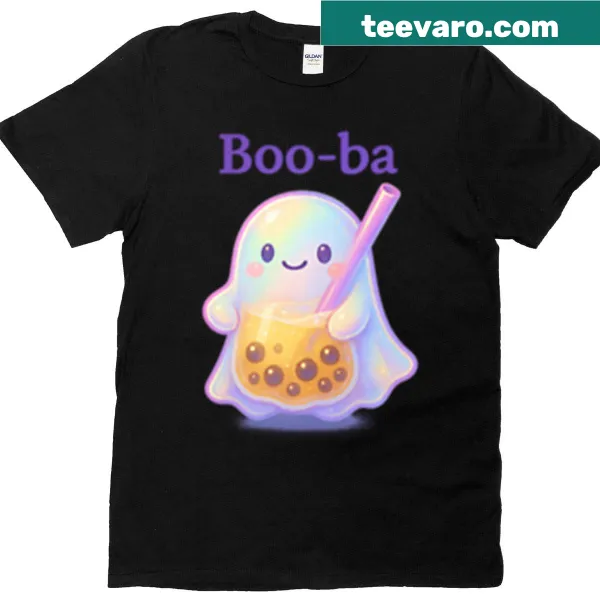 Cute ghost holding boba tea graphic T-shirt