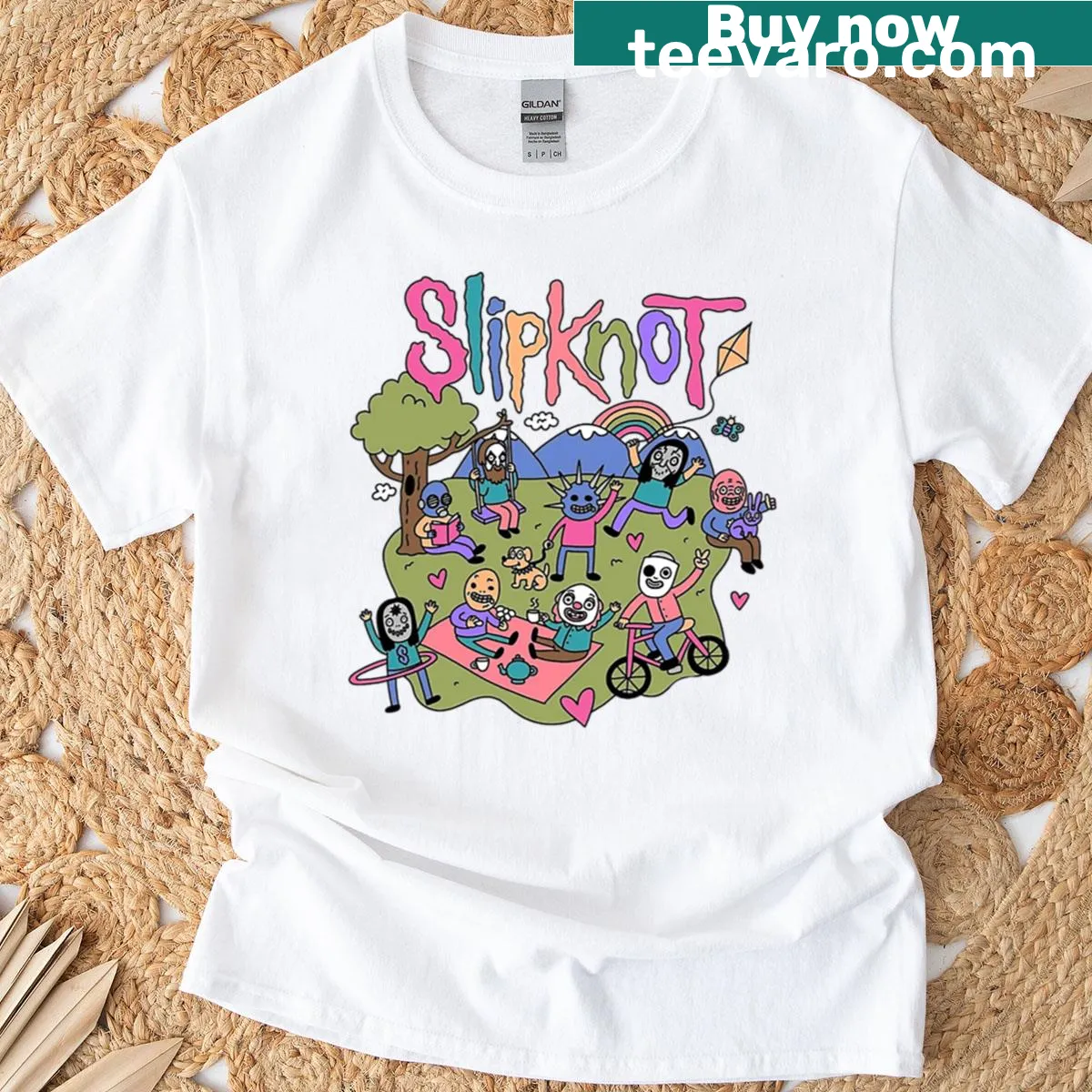 Oversized T-shirt featuring a cartoon boxy robot with antennas and bulky limbs — on a men's t-shirt