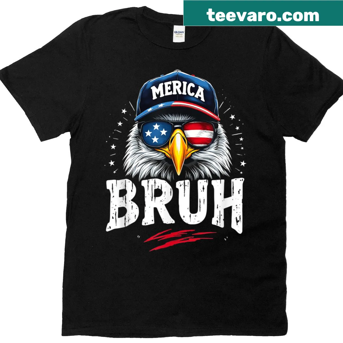 Vintage-style t-shirt featuring an eagle and American flag with 'Bruh Merica' — on a men's t-shirt