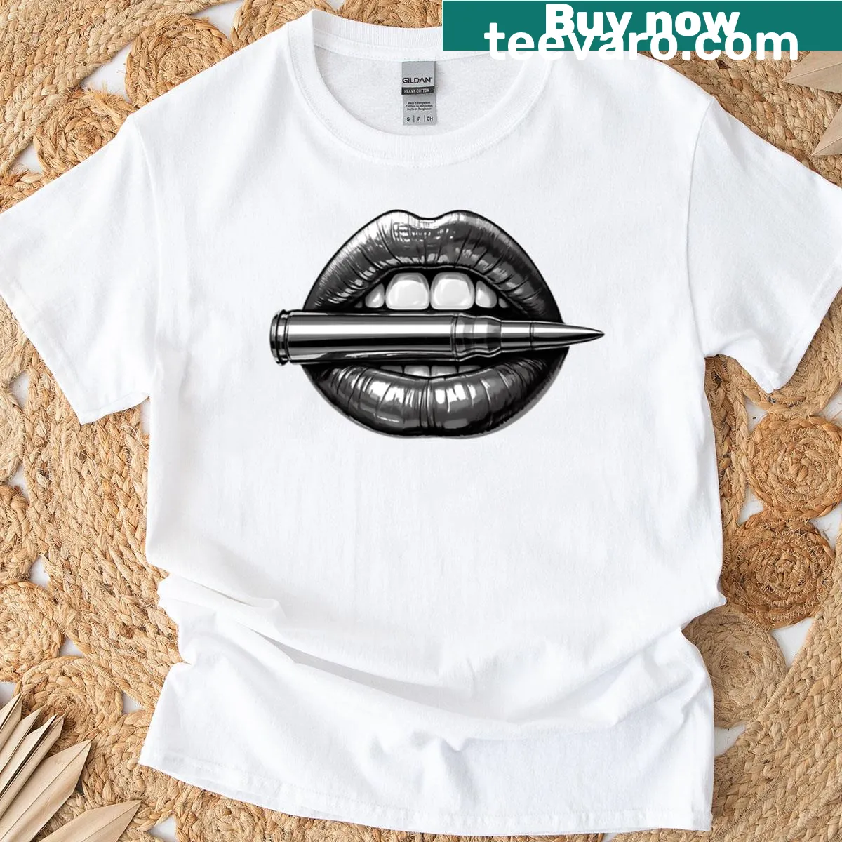 Graphic tee with bold typography saying 'Bullet Lips' — on a men's t-shirt