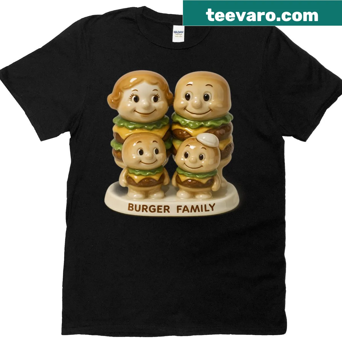 Graphic T-shirt celebrating burgers and family — on a men's t-shirt