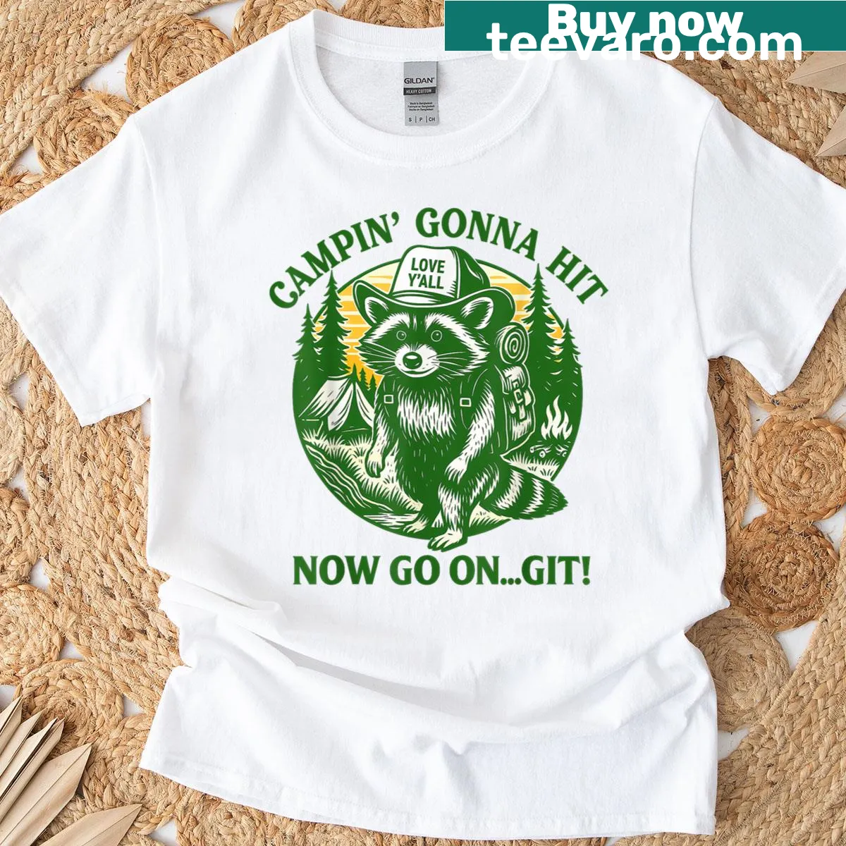 Funny T-shirt with a playful raccoon design for camping lovers — on a men's t-shirt