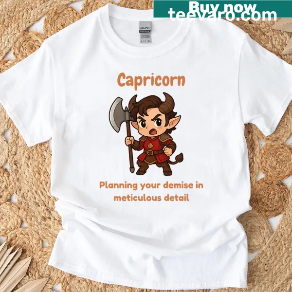 T-shirt with a Capricorn zodiac and D&D style graphic