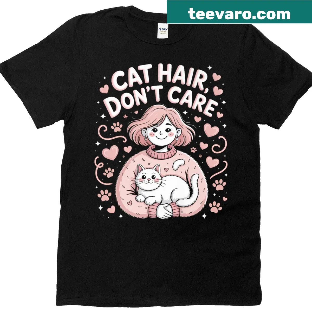 Funny tee saying 'Cat Hair Don't Care' with cat-themed typography — on a men's t-shirt