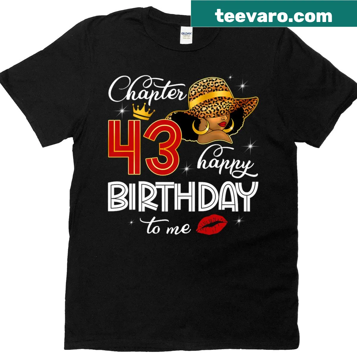 Birthday t-shirt celebrating 43rd year with a leopard print design — on a men's t-shirt