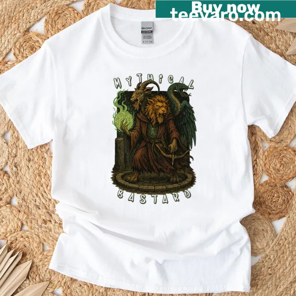Chimera sorcerer graphic T-shirt in retro fantasy style