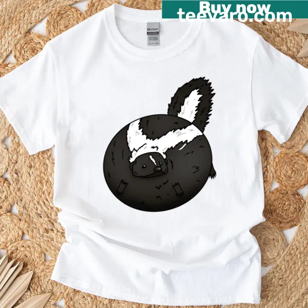 Playful illustration of a chunky cartoon skunk on a t-shirt