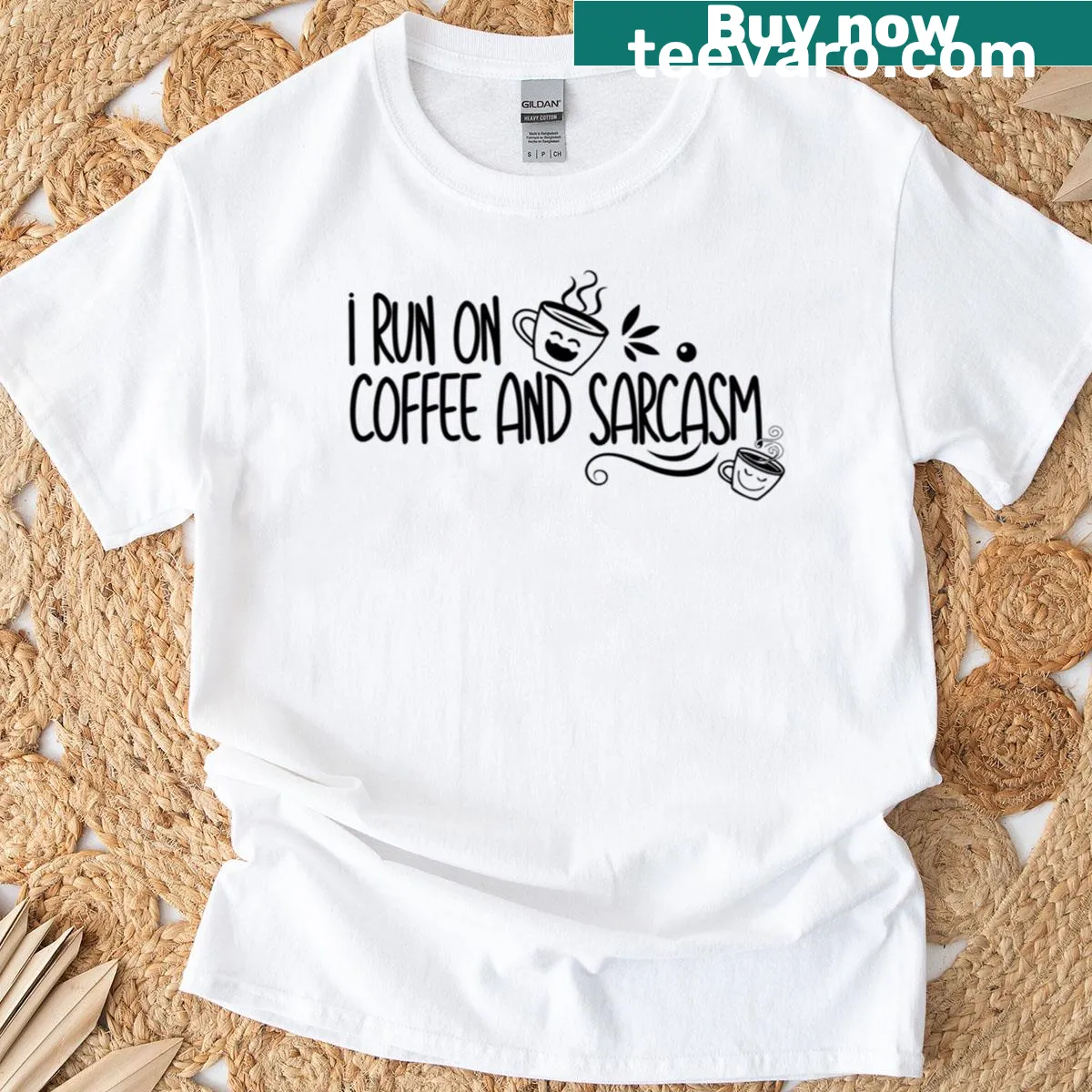 Sarcastic T-shirt for coffee lovers with 'I Run On Coffee' text — on a men's t-shirt