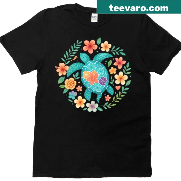 T-shirt featuring a colorful sea turtle graphic design