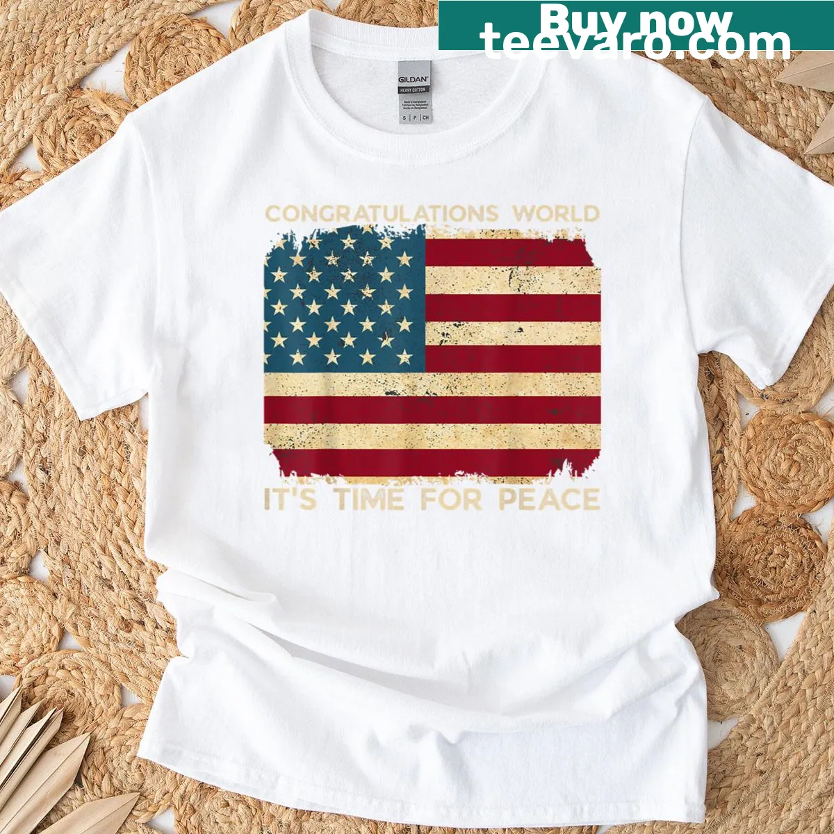 Funny Fourth of July t-shirt with peace slogan — on a men's t-shirt