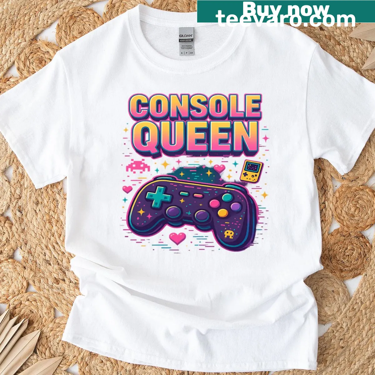 Playful Console Queen shirt celebrating gaming culture — on a men's t-shirt