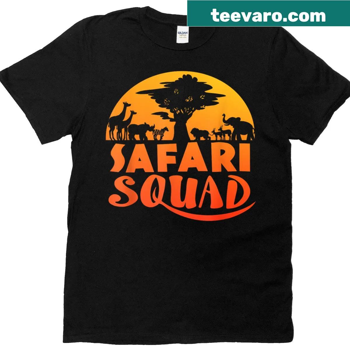 Playful T-shirt featuring a safari graphic with animals and nature elements — on a men's t-shirt